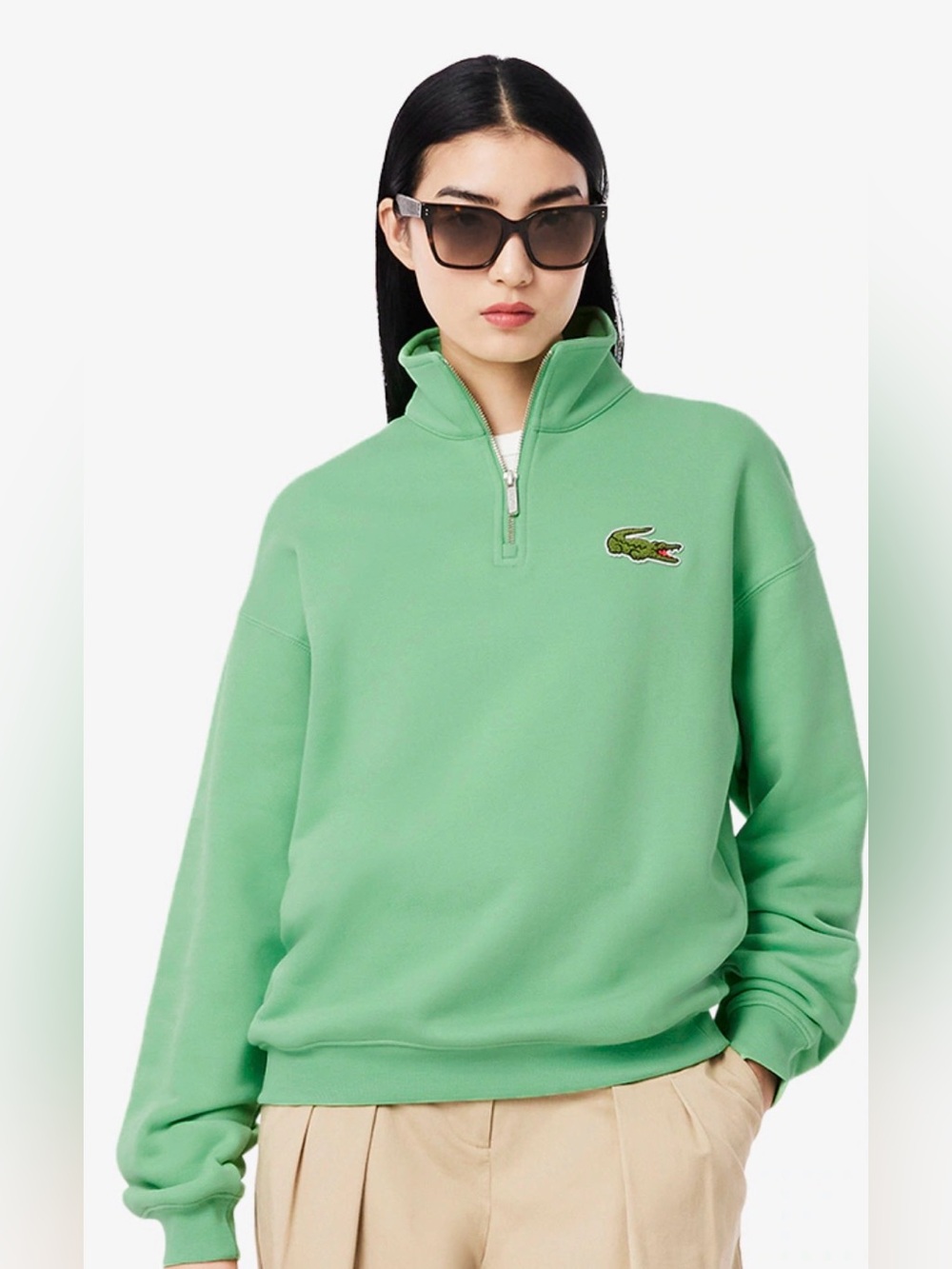 Lacoste Unisex Loose Fit Badge Accent Half-Zip Sweatshirt—Size XL